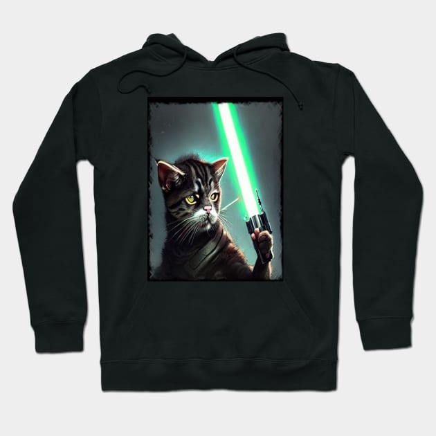 Fun Cat Print ~ AI Art ~ Fantasy Cat ~ Sci-fi Cat ~ Cats with Lightsabers Hoodie by catsnlightsabres